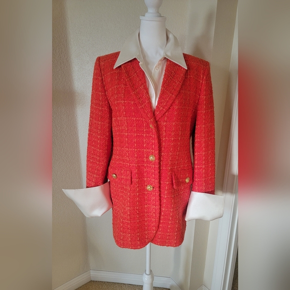 Zara Tweed Blazer Vibrant Red/Orange, Gold Buttons, Size Medium - Picture 5 of 15